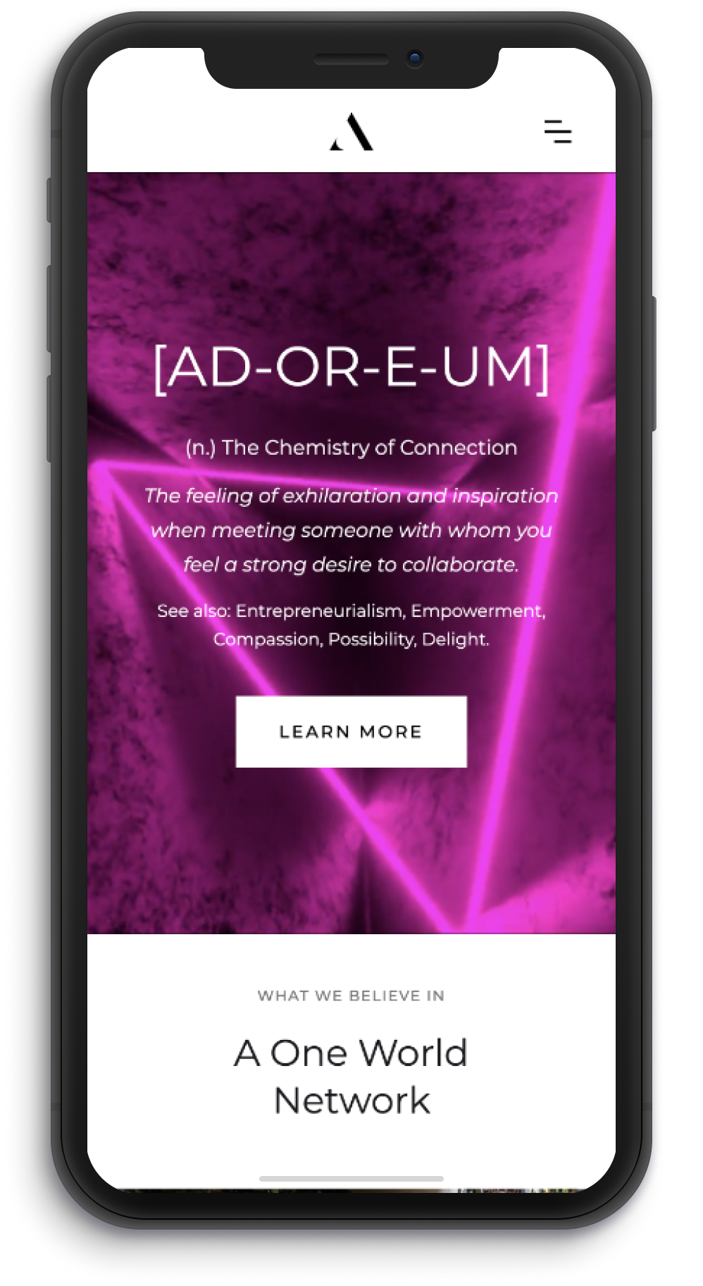 Adoreum small-screen UI Design - Homepage