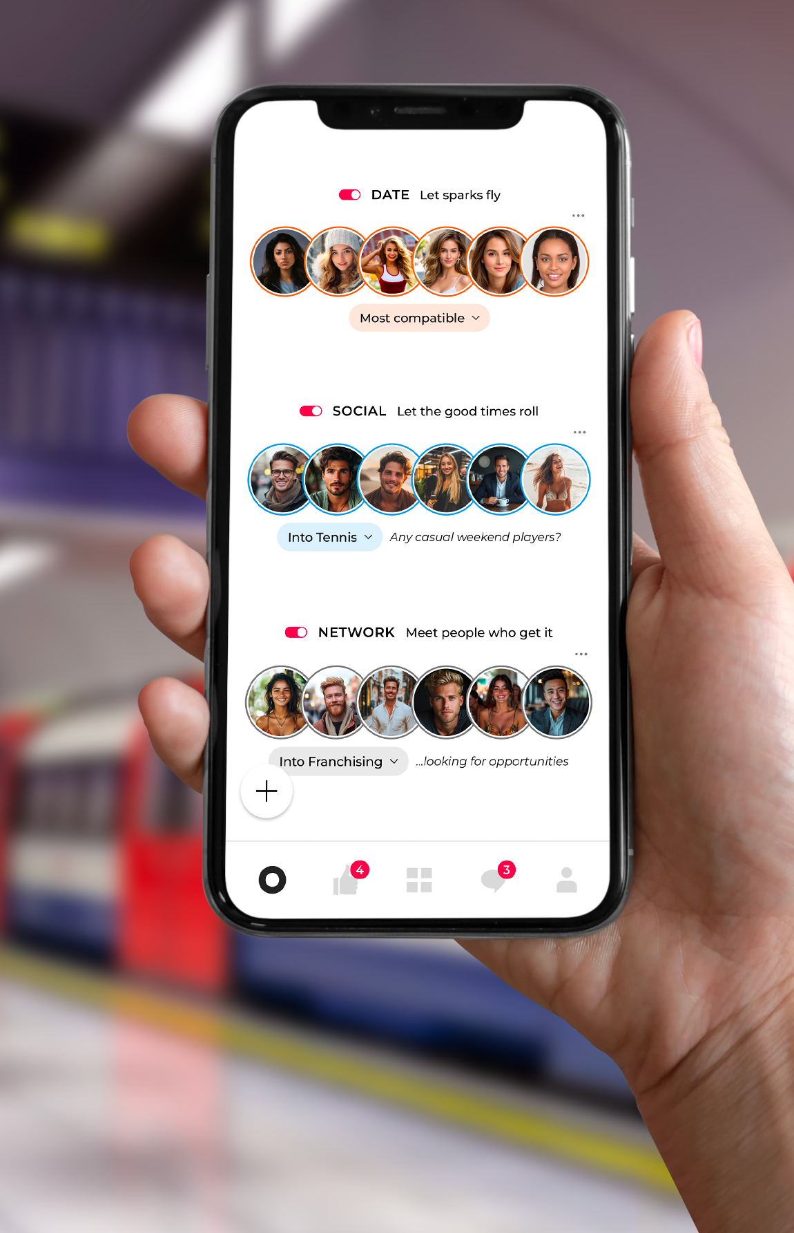 Circles App displayed on iPhone screen