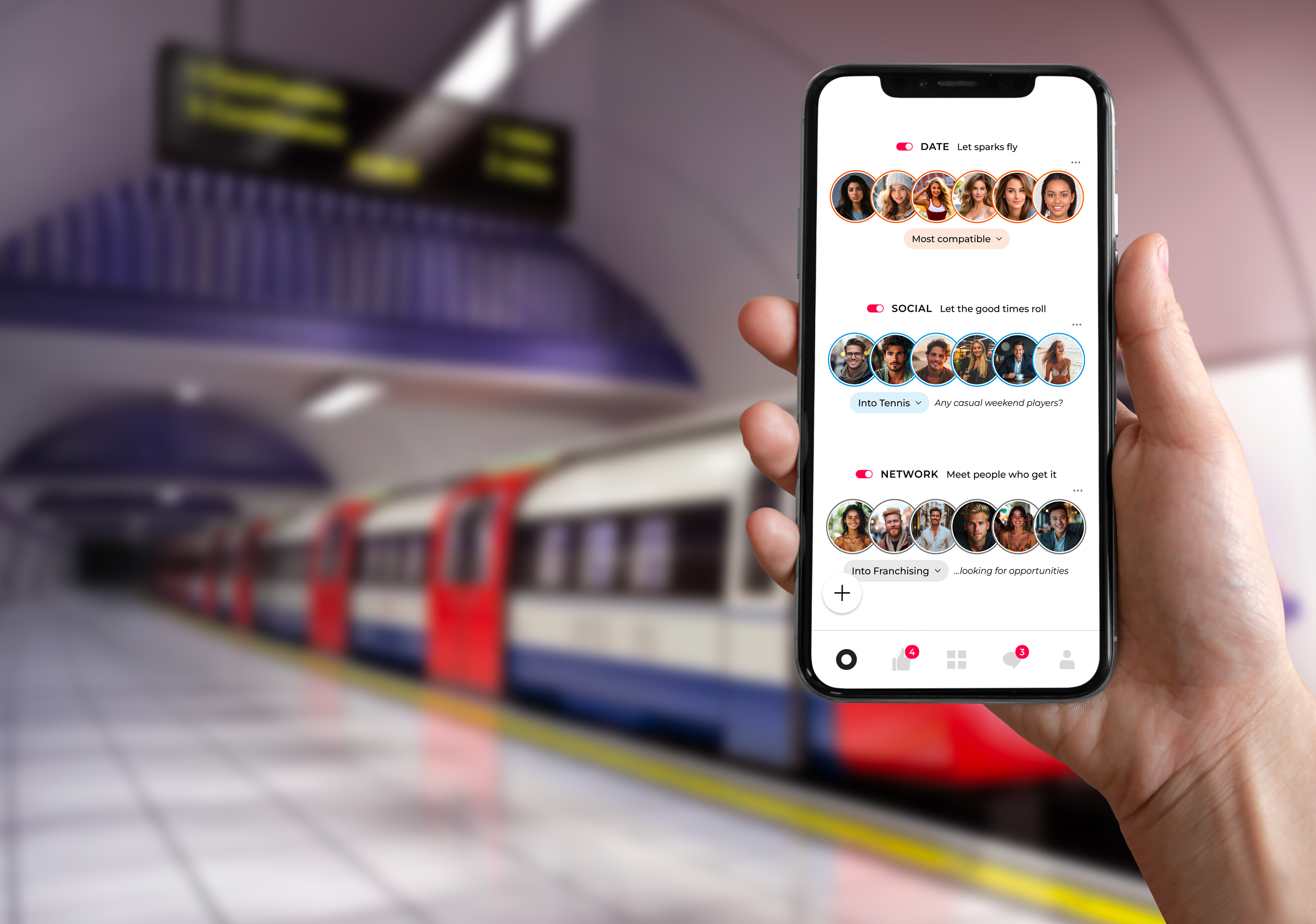 Circles App displayed on iPhone screen