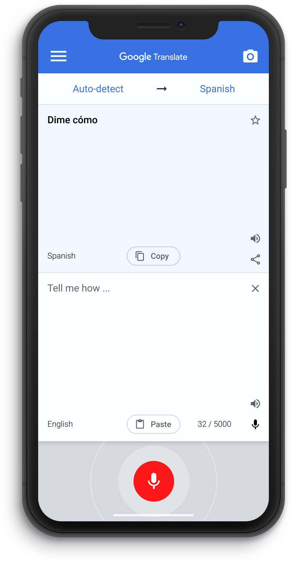Google Translate App displayed on iPhone screen