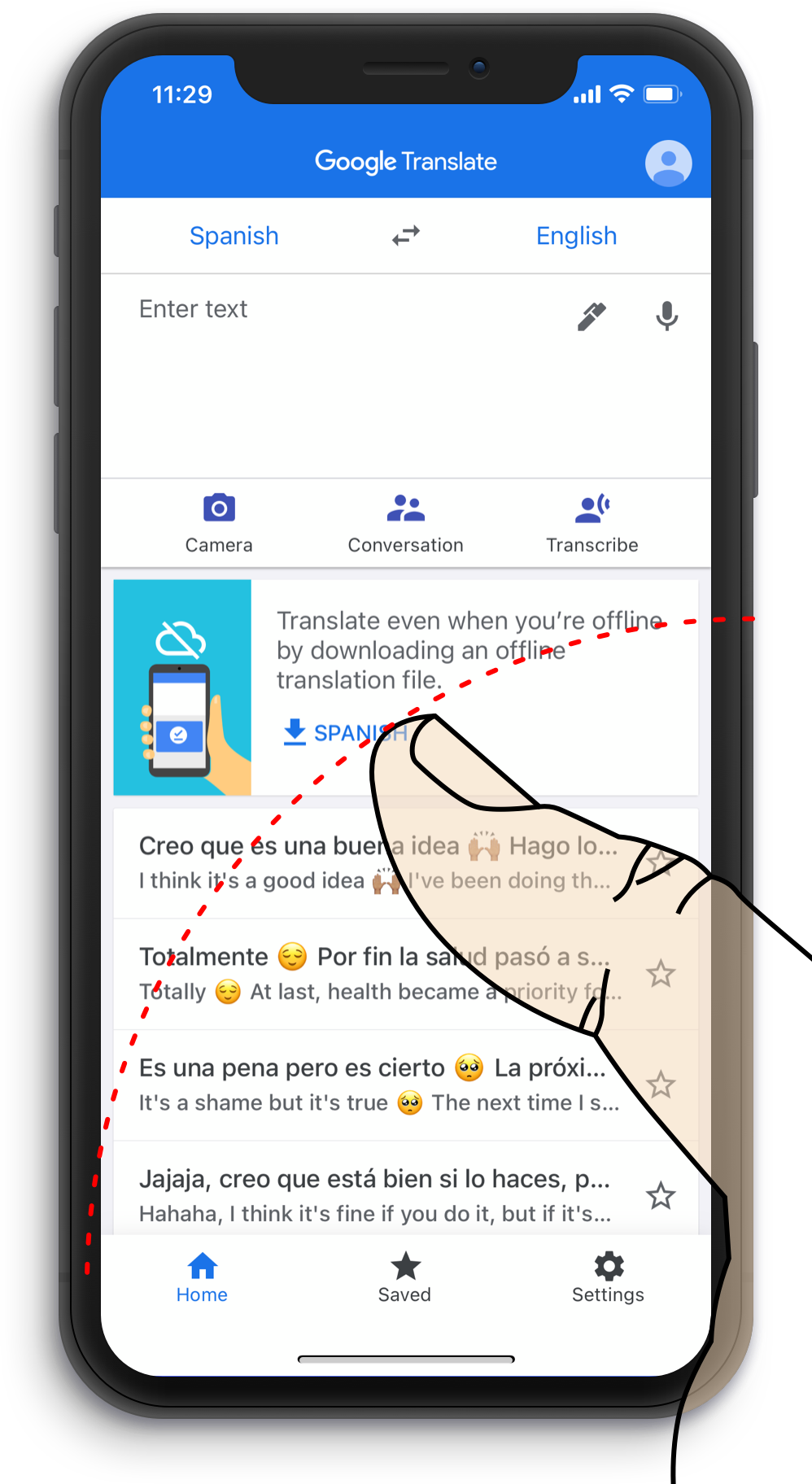 Google Translate current App displayed on iPhone screen